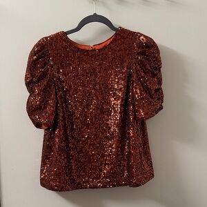 Anthropologie Sequin Puff Sleeve Top Size 4